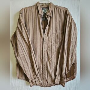 Horny Toad Shirt Men’s Med Snap Button Up Brown Stripe Casual Pockets Cotton
